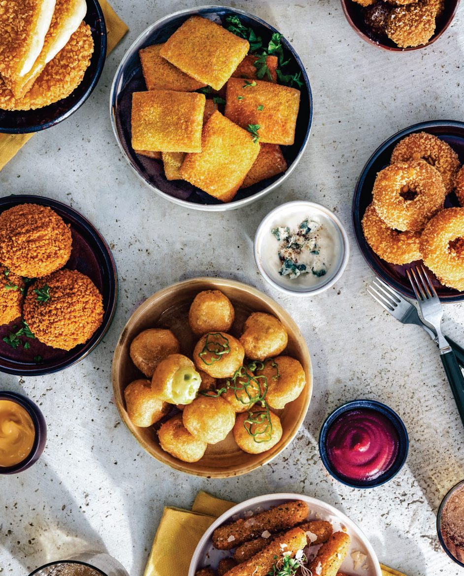 Range of crumbed cheese snacks with dips