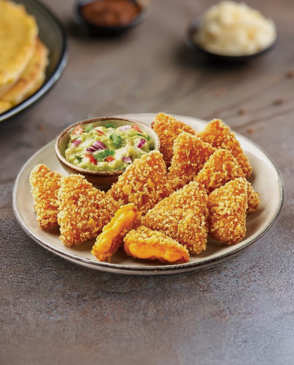 Crumbed nacho bites served with guacamole